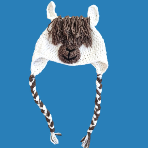 𝅺HANDMADE by Me!! Llama winter hat-kids 5+ years. Animal hat - Picture 1 of 4